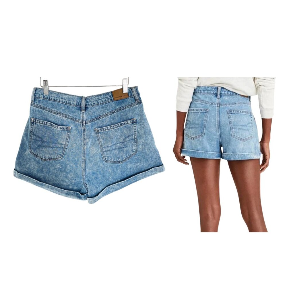 American Eagle Jean Shorts Women 8 Blue Denim Mom Pleated Acid 01237-5319 450 - Picture 2 of 13
